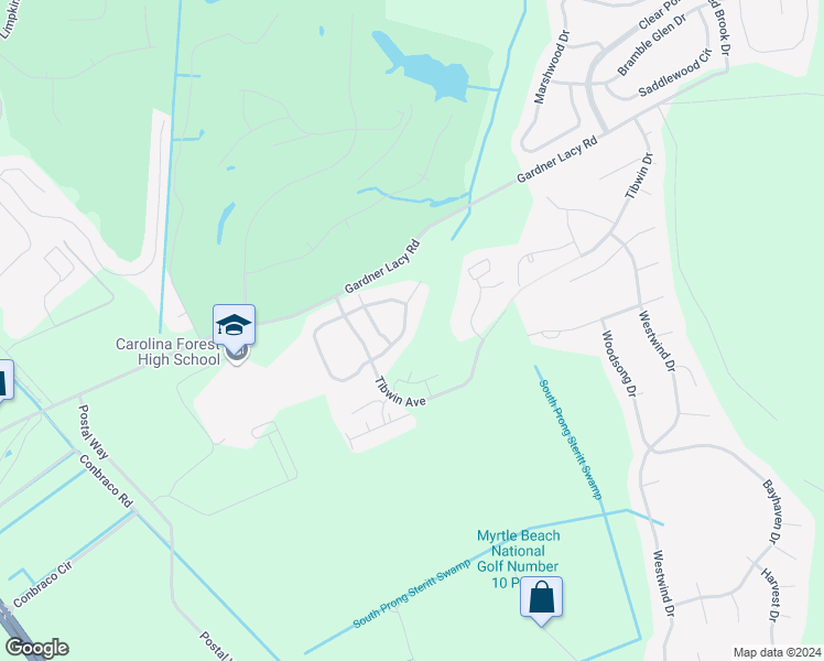 map of restaurants, bars, coffee shops, grocery stores, and more near 4823 Innisbrook Court in Myrtle Beach