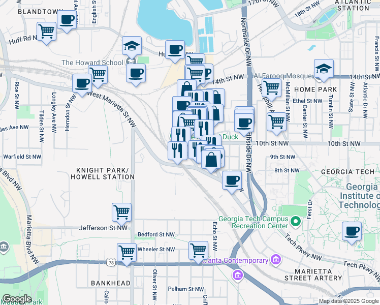 map of restaurants, bars, coffee shops, grocery stores, and more near in Atlanta