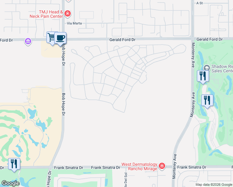 map of restaurants, bars, coffee shops, grocery stores, and more near 6 Marine Way in Rancho Mirage