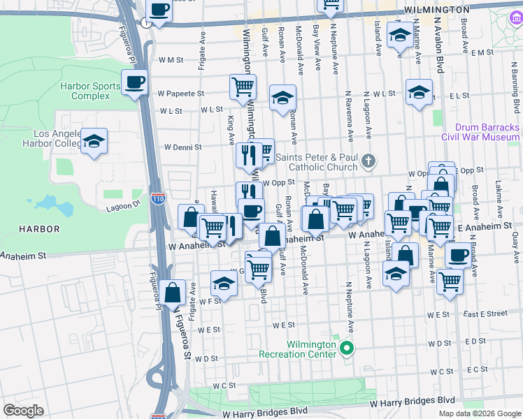 map of restaurants, bars, coffee shops, grocery stores, and more near 900 N Wilmington Blvd in Wilmington