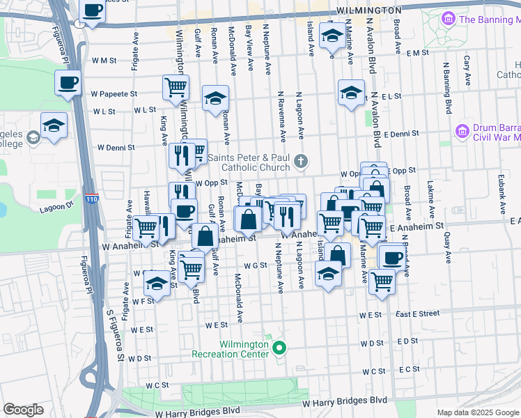 map of restaurants, bars, coffee shops, grocery stores, and more near 699 West I Street in Los Angeles