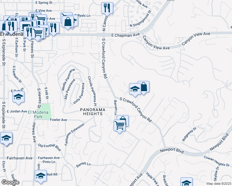 map of restaurants, bars, coffee shops, grocery stores, and more near 10436 South Crawford Canyon Road in North Tustin