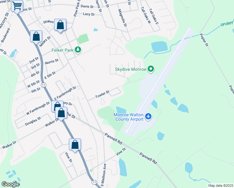map of restaurants, bars, coffee shops, grocery stores, and more near 350 Towler Street in Monroe