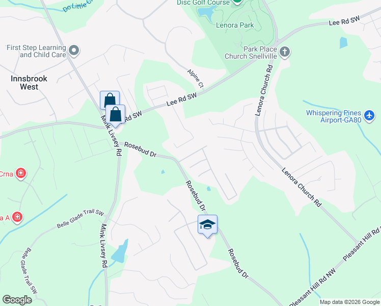 map of restaurants, bars, coffee shops, grocery stores, and more near 3447 Pembrook Farm Way Southwest in Snellville