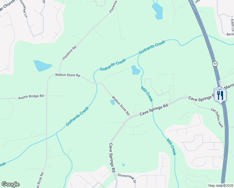 map of restaurants, bars, coffee shops, grocery stores, and more near 5886 Walton Store Road in Douglasville