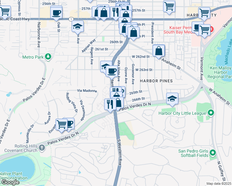 map of restaurants, bars, coffee shops, grocery stores, and more near 26428 Leesdale Avenue in Los Angeles
