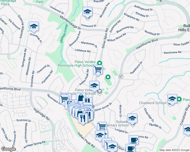 map of restaurants, bars, coffee shops, grocery stores, and more near 26848 Fond Du Lac Road in Rancho Palos Verdes