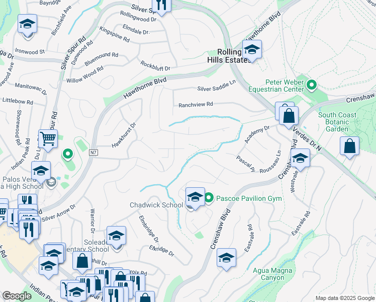 map of restaurants, bars, coffee shops, grocery stores, and more near 2 Seahurst Road in Rolling Hills Estates