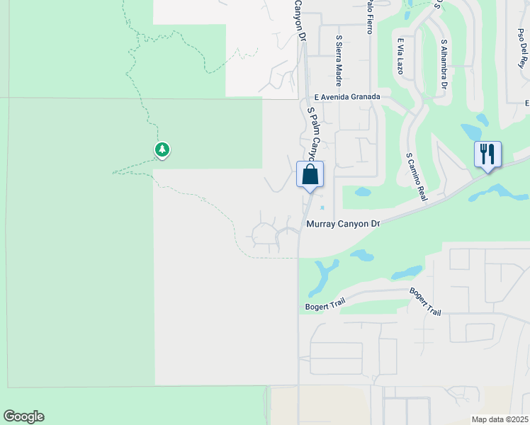 map of restaurants, bars, coffee shops, grocery stores, and more near 2866 La Cadena Court in Palm Springs