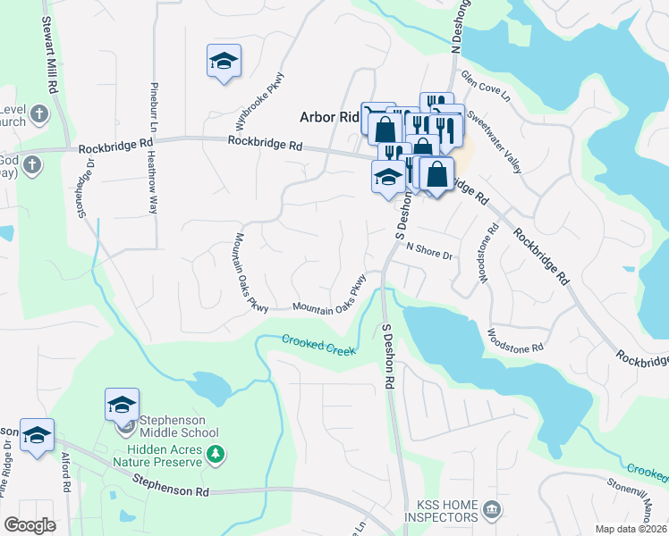 map of restaurants, bars, coffee shops, grocery stores, and more near 533 Riverbirch Trce in Stone Mountain