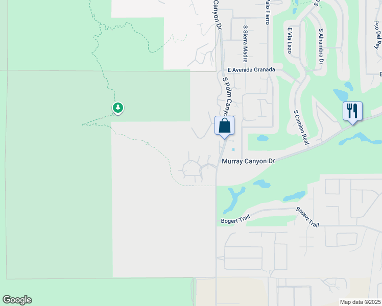 map of restaurants, bars, coffee shops, grocery stores, and more near 2866 La Cadena Court in Palm Springs