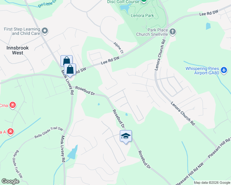 map of restaurants, bars, coffee shops, grocery stores, and more near 3447 Pembrook Farm Way Southwest in Snellville