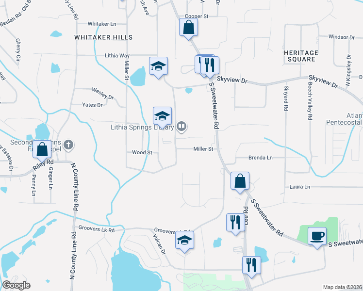 map of restaurants, bars, coffee shops, grocery stores, and more near 2563 Sweetridge Court in Lithia Springs