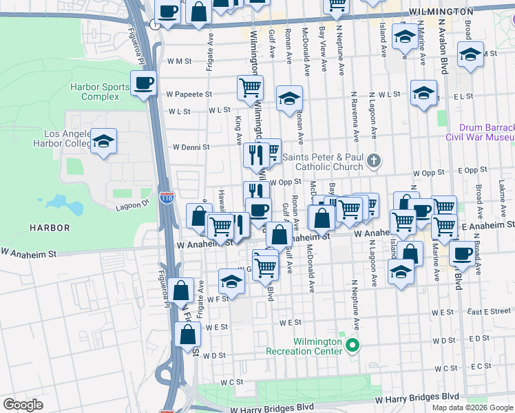map of restaurants, bars, coffee shops, grocery stores, and more near 909 N Wilmington Blvd in Wilmington