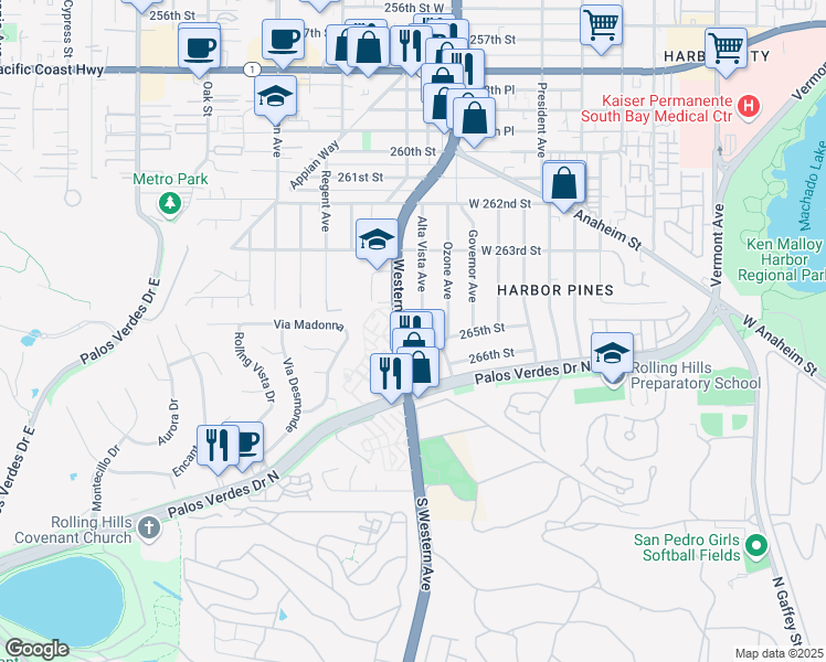 map of restaurants, bars, coffee shops, grocery stores, and more near 26428 Leesdale Avenue in Los Angeles