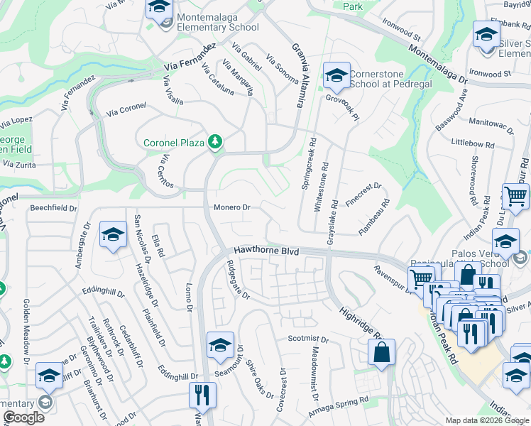 map of restaurants, bars, coffee shops, grocery stores, and more near 6602 Monero Drive in Rancho Palos Verdes