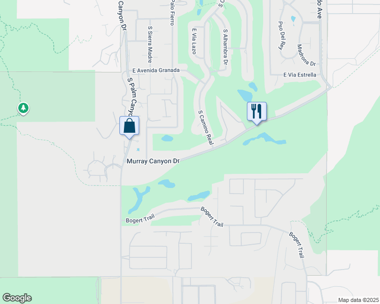 map of restaurants, bars, coffee shops, grocery stores, and more near 520 Murray Canyon Drive in Palm Springs