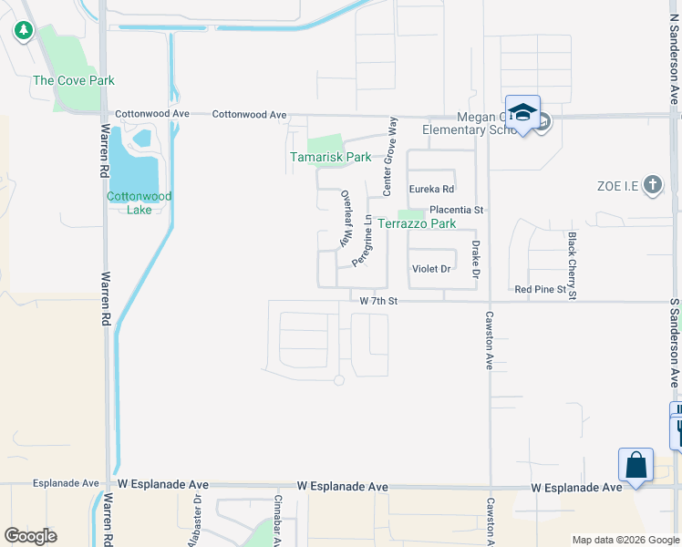 map of restaurants, bars, coffee shops, grocery stores, and more near 629 Peregrine Lane in San Jacinto