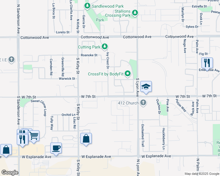 map of restaurants, bars, coffee shops, grocery stores, and more near 607 Ivy Crest Drive in San Jacinto