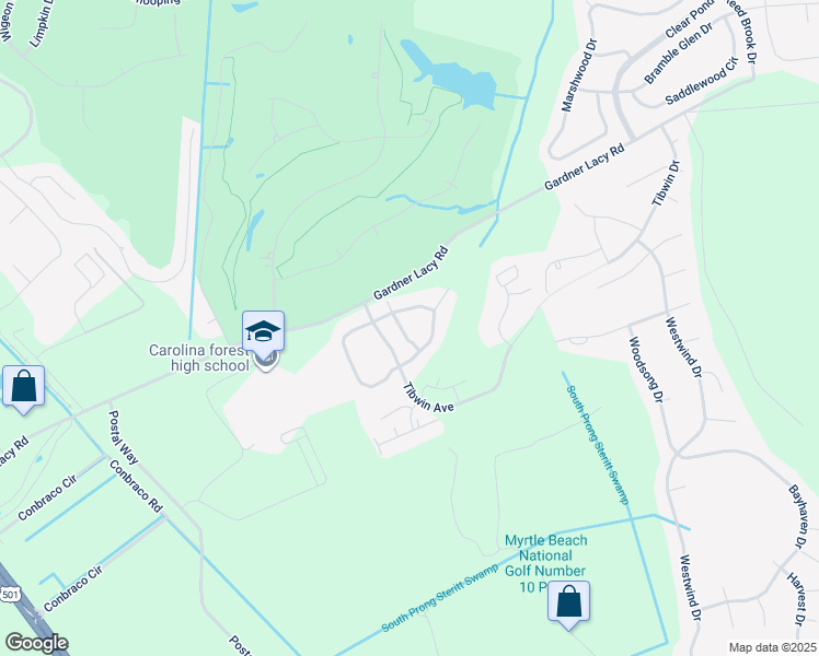 map of restaurants, bars, coffee shops, grocery stores, and more near 4700 Touhey Drive in Myrtle Beach