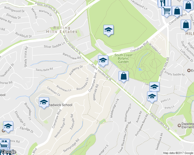 map of restaurants, bars, coffee shops, grocery stores, and more near 26653 Westvale Road in Rolling Hills