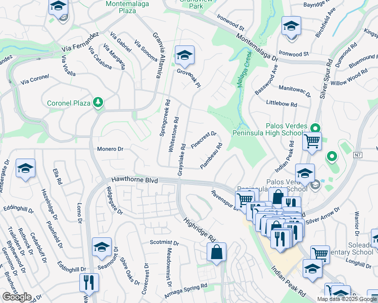 map of restaurants, bars, coffee shops, grocery stores, and more near 5940 Finecrest Drive in Rancho Palos Verdes