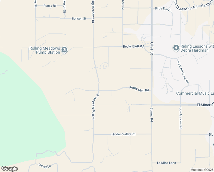 map of restaurants, bars, coffee shops, grocery stores, and more near 16620 Rocky Glen Road in Perris