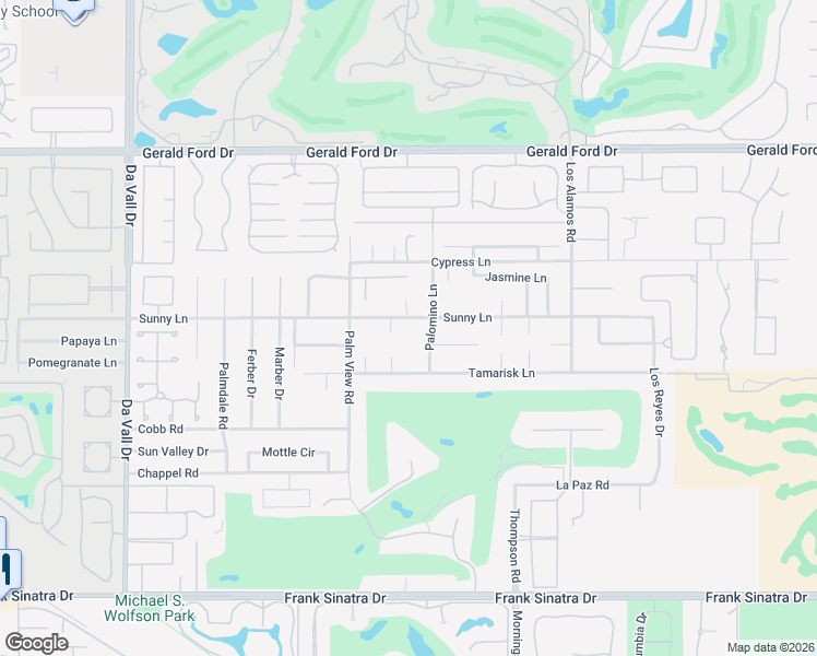 map of restaurants, bars, coffee shops, grocery stores, and more near 70615 Sunny Lane in Rancho Mirage