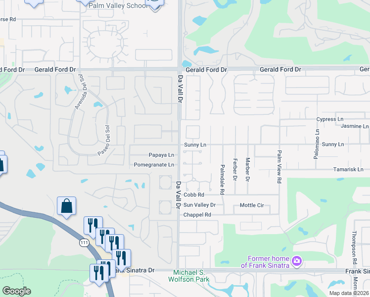 map of restaurants, bars, coffee shops, grocery stores, and more near 51 Calle Regina in Rancho Mirage