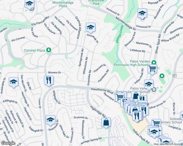 map of restaurants, bars, coffee shops, grocery stores, and more near 27039 Grayslake Road in Rancho Palos Verdes