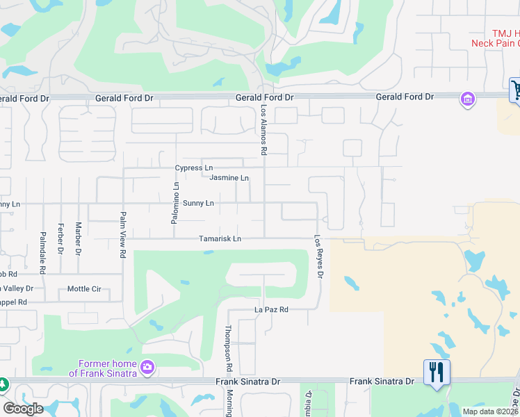 map of restaurants, bars, coffee shops, grocery stores, and more near 70955 Sunny Lane in Rancho Mirage