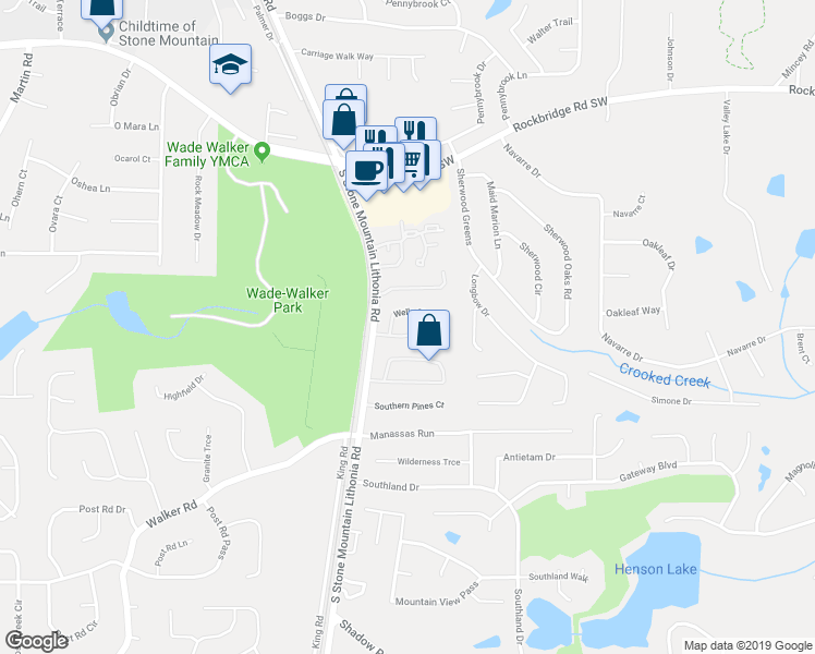 map of restaurants, bars, coffee shops, grocery stores, and more near 5594 Wells Circle in Stone Mountain