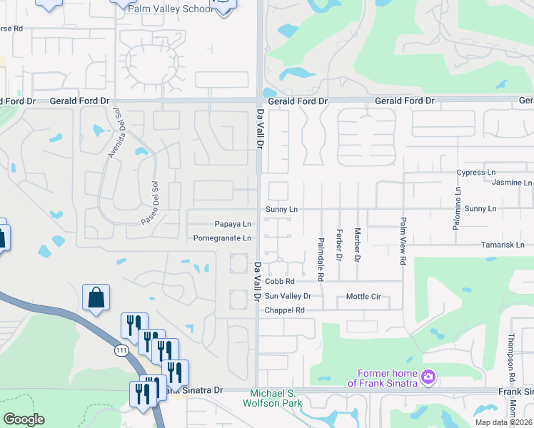 map of restaurants, bars, coffee shops, grocery stores, and more near 51 Calle Regina in Rancho Mirage
