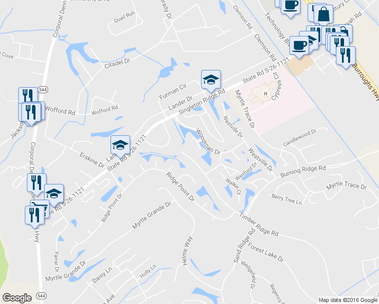 map of restaurants, bars, coffee shops, grocery stores, and more near 8105 Timber Ridge Road in Conway