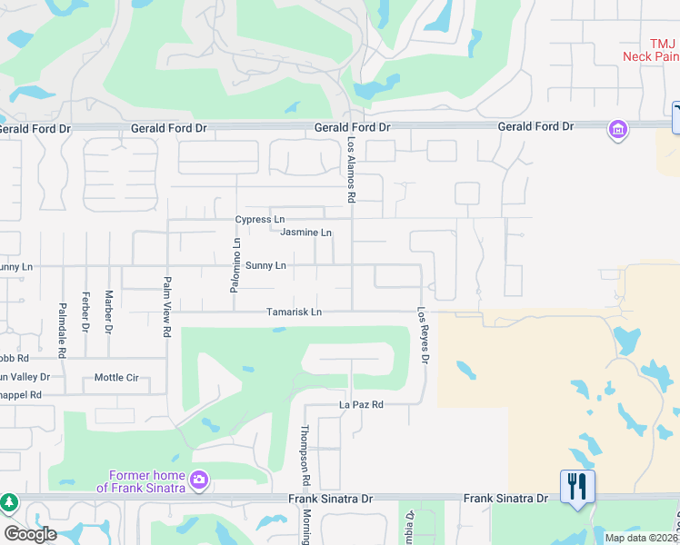 map of restaurants, bars, coffee shops, grocery stores, and more near 70945 Sunny Lane in Rancho Mirage