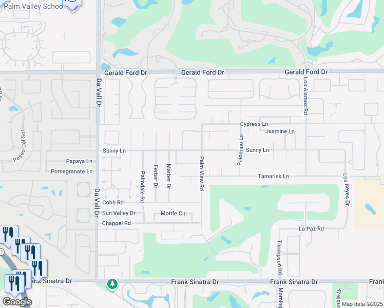 map of restaurants, bars, coffee shops, grocery stores, and more near 70451 Sunny Lane in Rancho Mirage