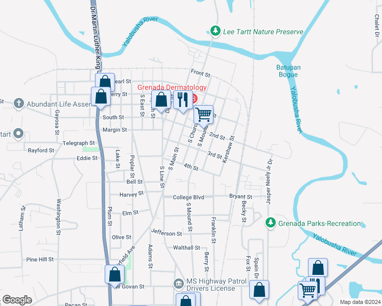 map of restaurants, bars, coffee shops, grocery stores, and more near 317 3rd Street in Grenada