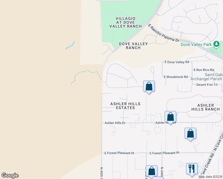 map of restaurants, bars, coffee shops, grocery stores, and more near 4035 East Desert Forest Trail in Cave Creek