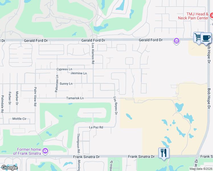 map of restaurants, bars, coffee shops, grocery stores, and more near 71121 Sunny Lane in Rancho Mirage
