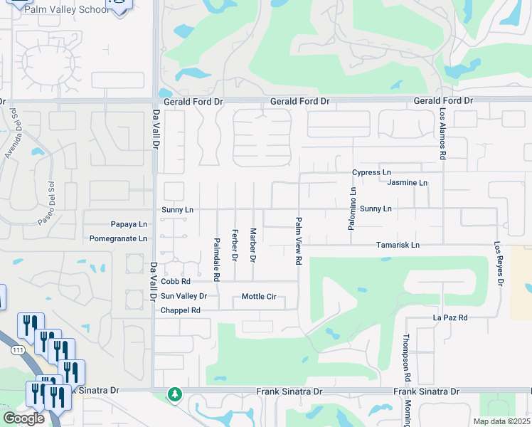 map of restaurants, bars, coffee shops, grocery stores, and more near 36780 Pinto Palm Way in Rancho Mirage