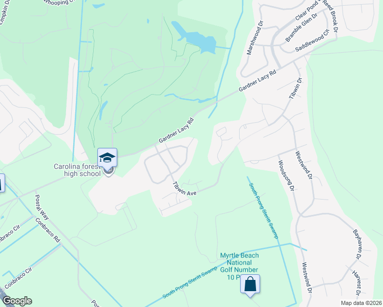map of restaurants, bars, coffee shops, grocery stores, and more near 4823 Innisbrook Court in Myrtle Beach
