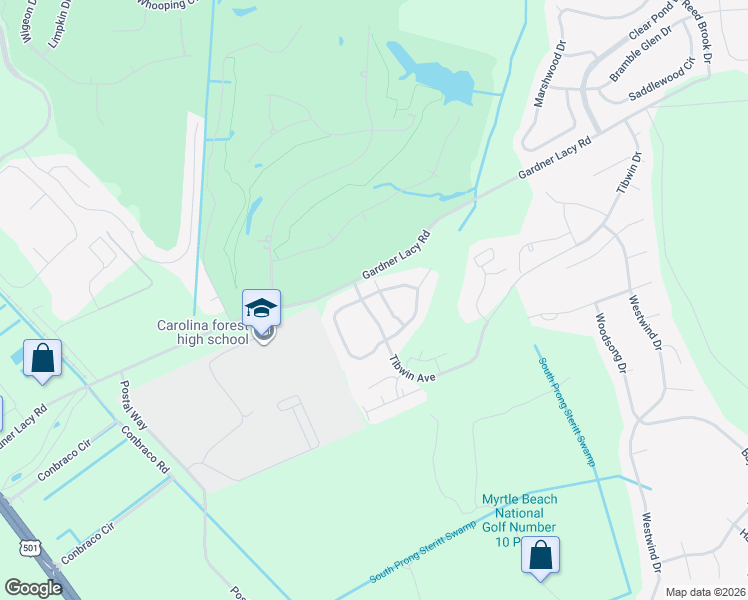 map of restaurants, bars, coffee shops, grocery stores, and more near 4853 Meadowsweet Drive in Myrtle Beach
