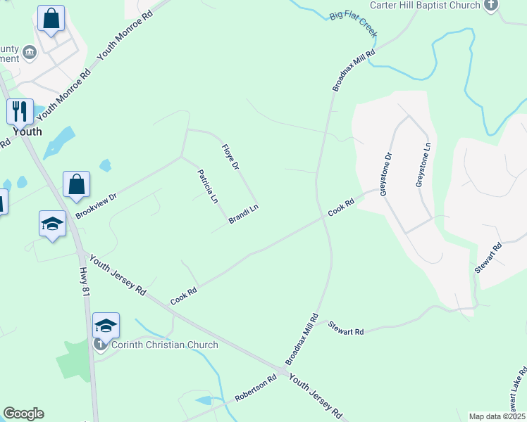 map of restaurants, bars, coffee shops, grocery stores, and more near 1809 Brandi Lane in Loganville