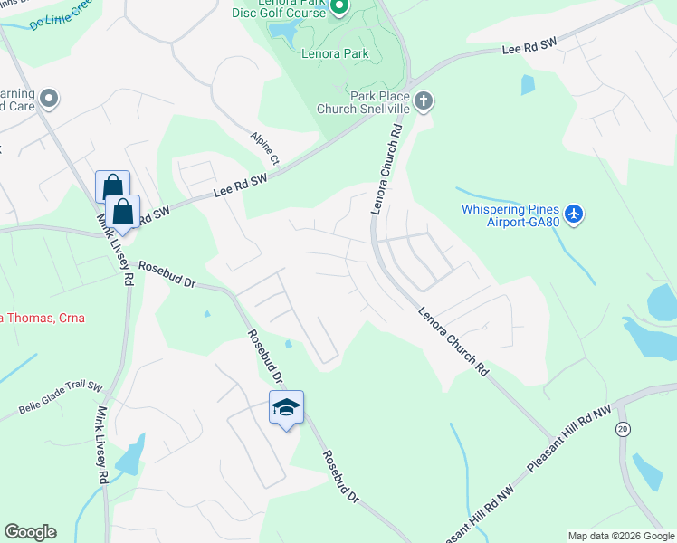 map of restaurants, bars, coffee shops, grocery stores, and more near 3311 Metro Way Southwest in Snellville