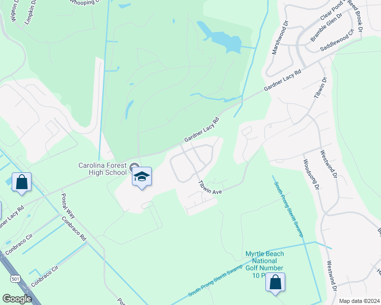 map of restaurants, bars, coffee shops, grocery stores, and more near 4853 Meadowsweet Drive in Myrtle Beach