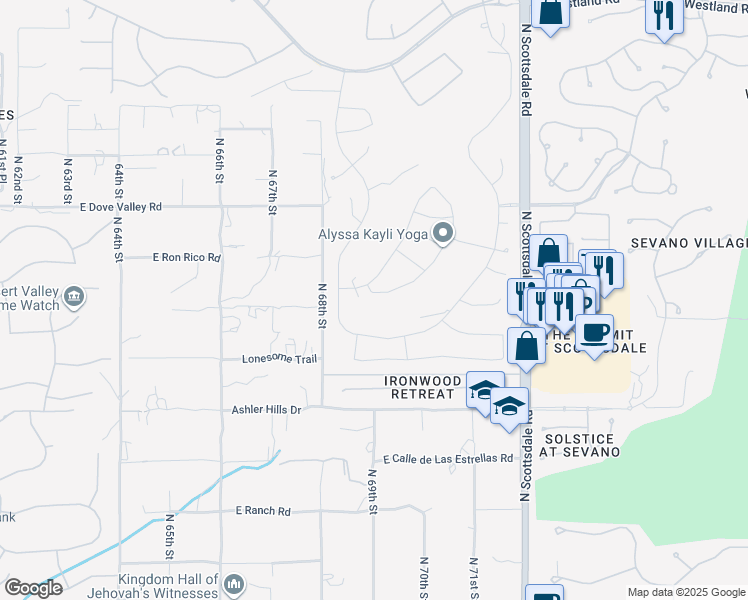 map of restaurants, bars, coffee shops, grocery stores, and more near 32635 North 70th Street in Scottsdale