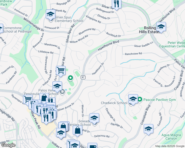map of restaurants, bars, coffee shops, grocery stores, and more near 26540 Hawkhurst Drive in Rancho Palos Verdes