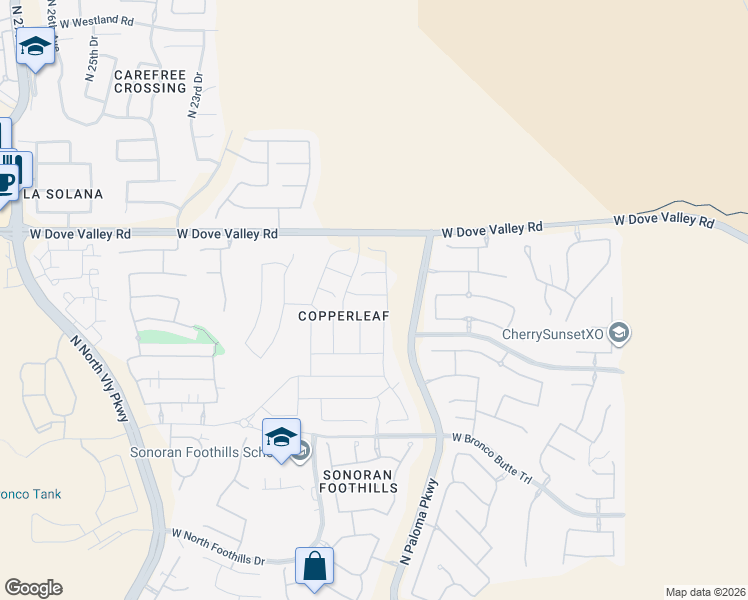 map of restaurants, bars, coffee shops, grocery stores, and more near North Paloma Parkway in Phoenix