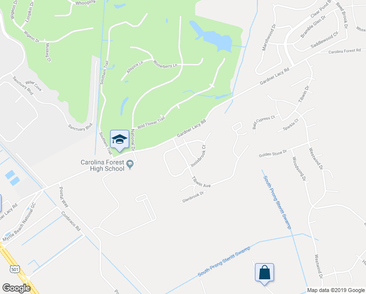 map of restaurants, bars, coffee shops, grocery stores, and more near 4853 Meadowsweet Drive in Myrtle Beach