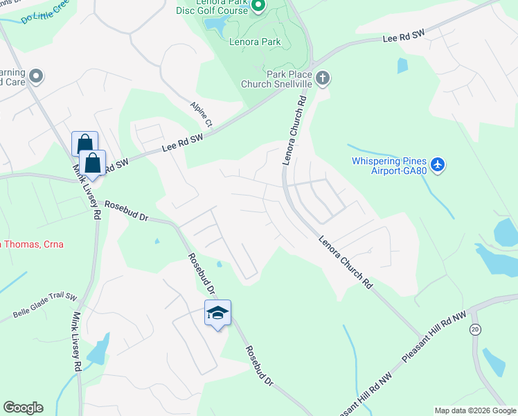 map of restaurants, bars, coffee shops, grocery stores, and more near 3311 Metro Way Southwest in Snellville